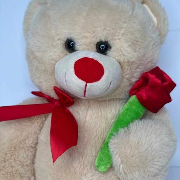 Kellytoy Large Plush Teddy Bear 20in Red Bow Rose Valentine Stuffed Animal Soft - Picture 2 of 9